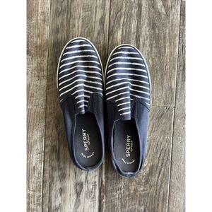 Sperry Slip On Canvas Shoes Womens Size 9 Blue White Stripe‎  Casual Nautical